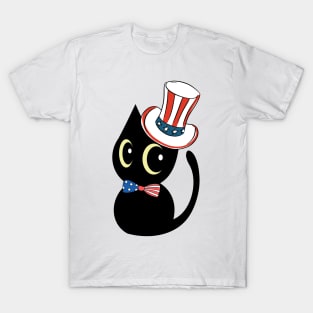 Funny black cat is ready for independence day T-Shirt